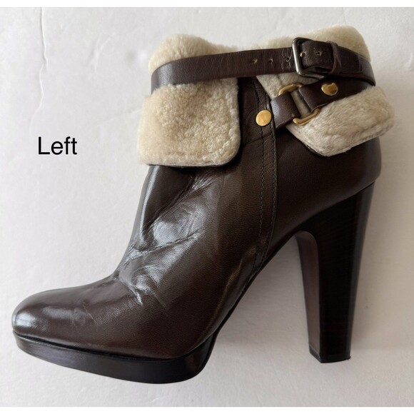 Miu Miu Shearling Lined Brown Leather Ankle Boots SIZE 9.5 Buckle Strap Designer - Picture 15 of 16
